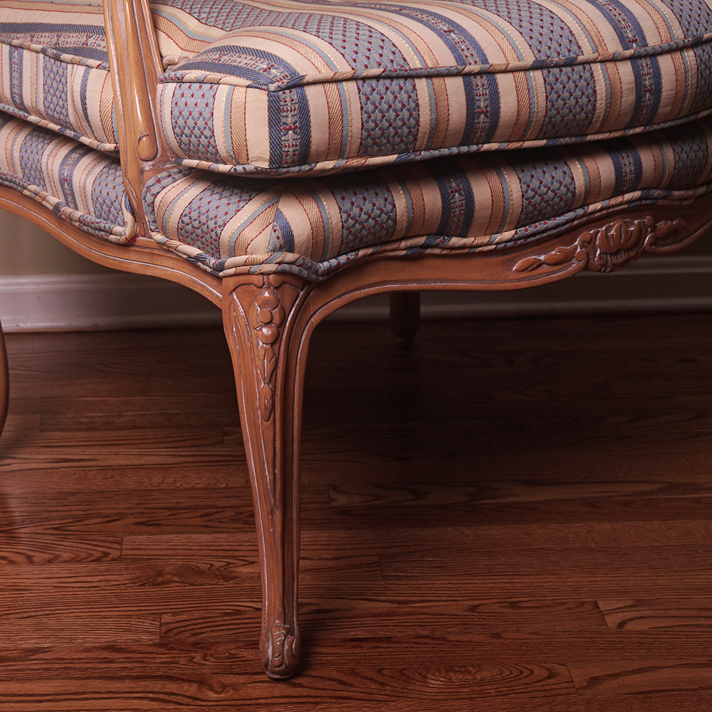 Louis XV Style Fauteuil Armchair with Striped Upholstery
