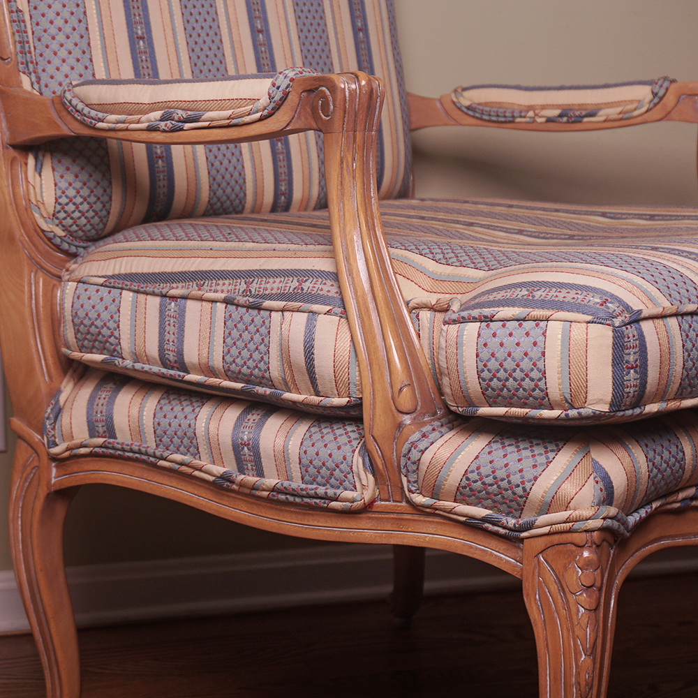 Louis XV Style Fauteuil Armchair with Striped Upholstery