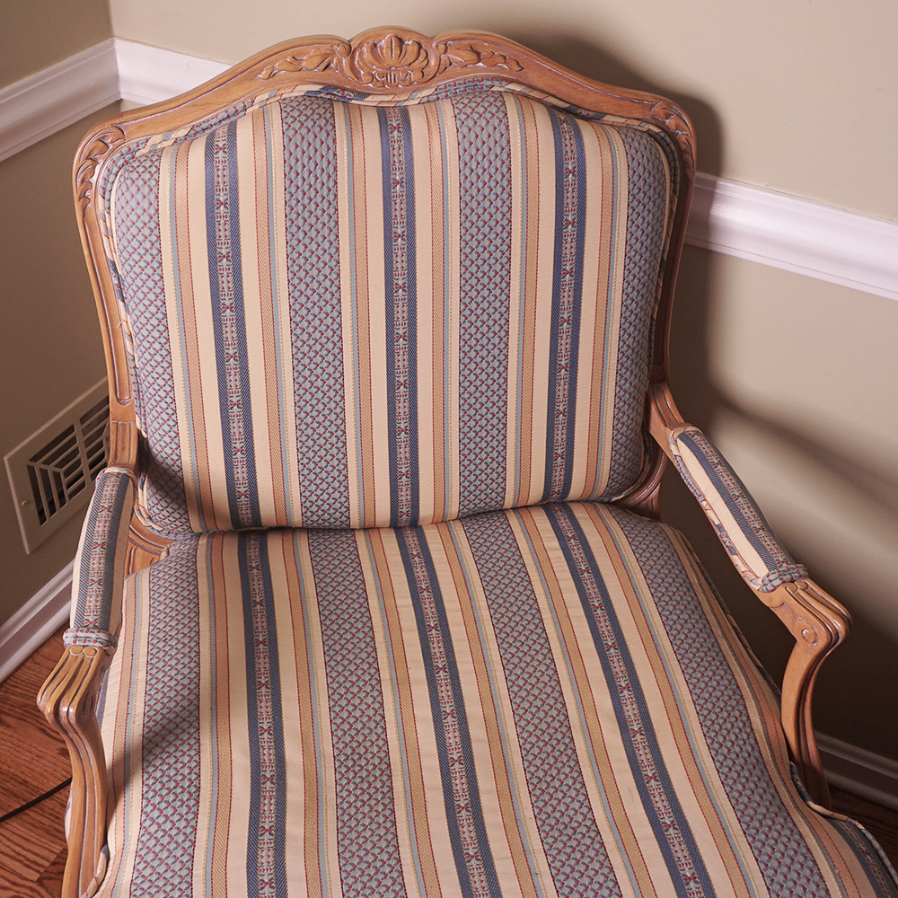 Louis XV Style Fauteuil Armchair with Striped Upholstery