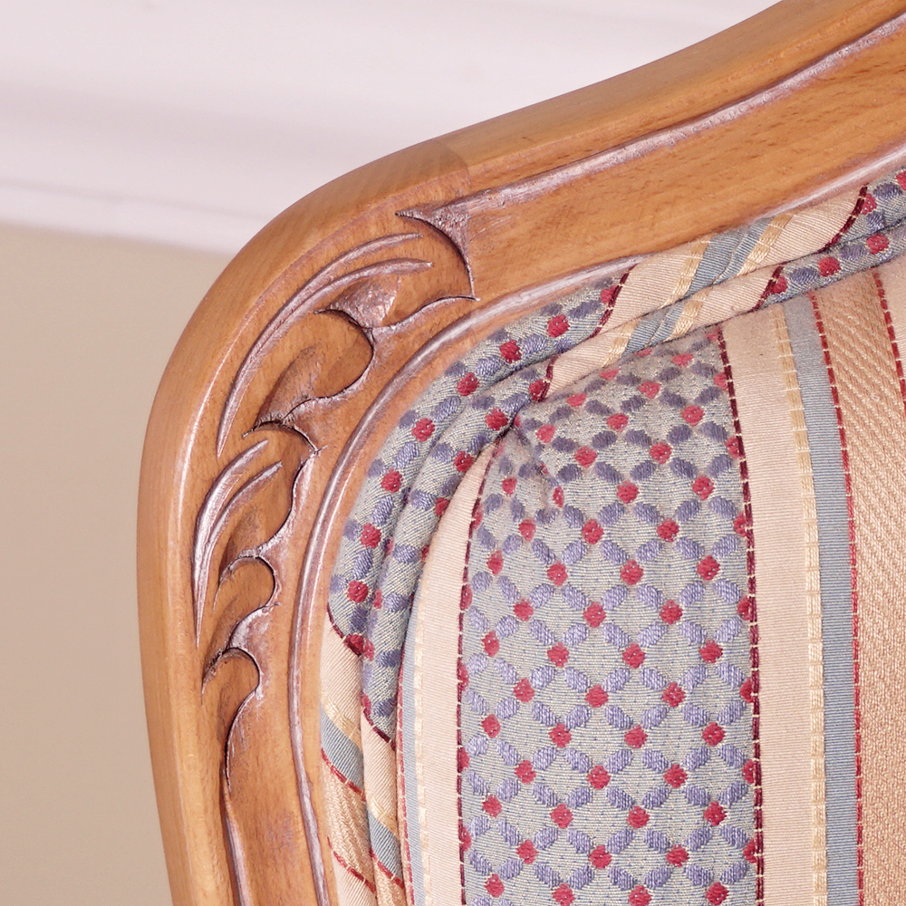 Louis XV Style Fauteuil Armchair with Striped Upholstery
