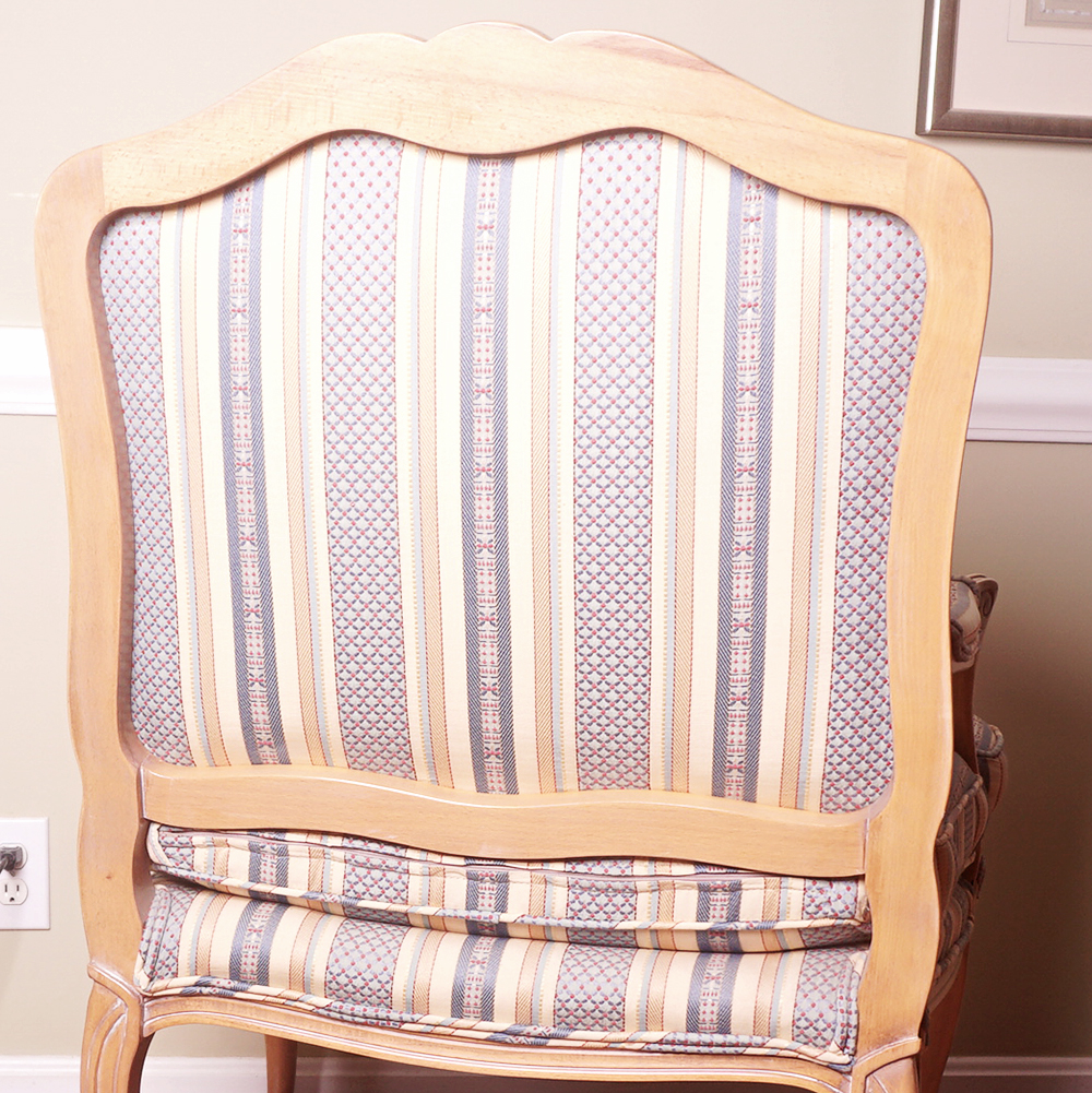 Louis XV Style Fauteuil Armchair with Striped Upholstery