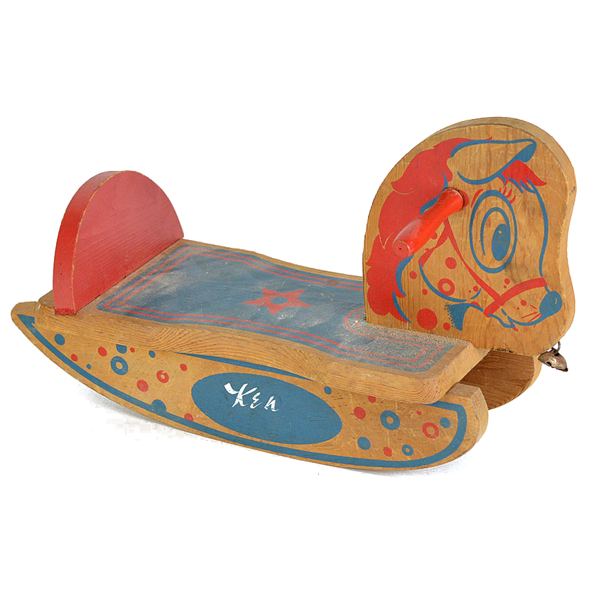 Vintage Red and Blue Wooden Doll's Rocking Horse