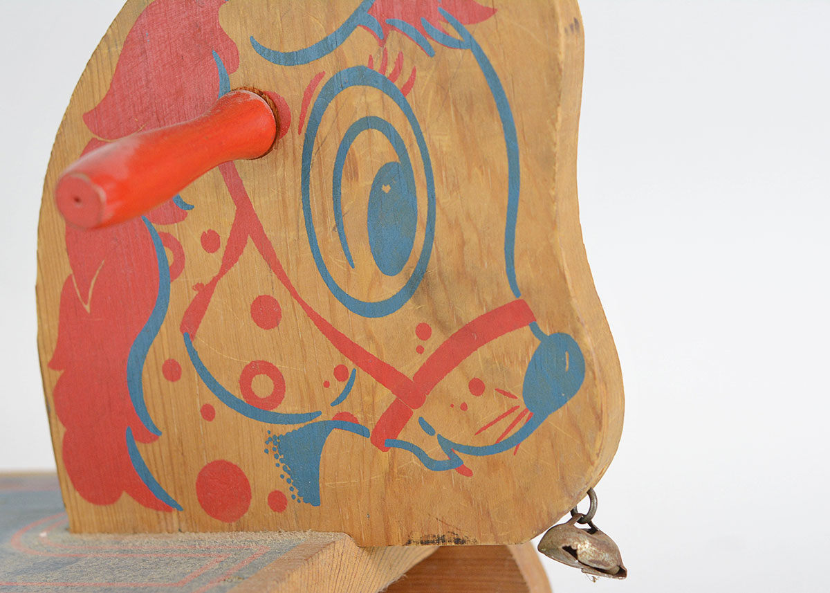 Vintage Red and Blue Wooden Doll's Rocking Horse