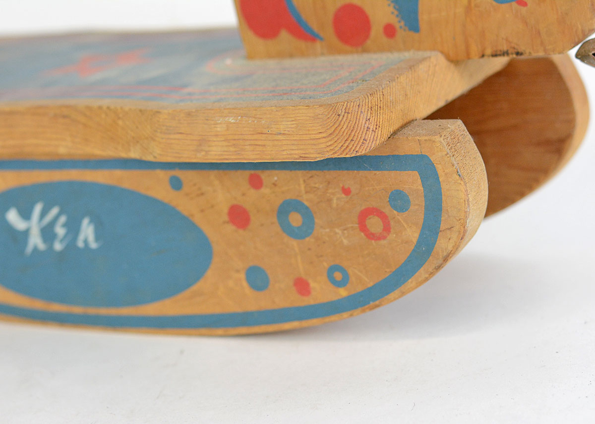 Vintage Red and Blue Wooden Doll's Rocking Horse