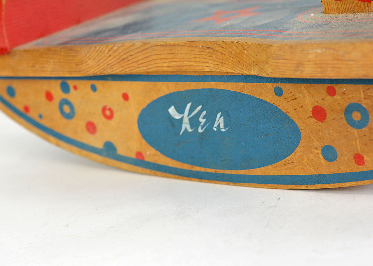 Vintage Red and Blue Wooden Doll's Rocking Horse