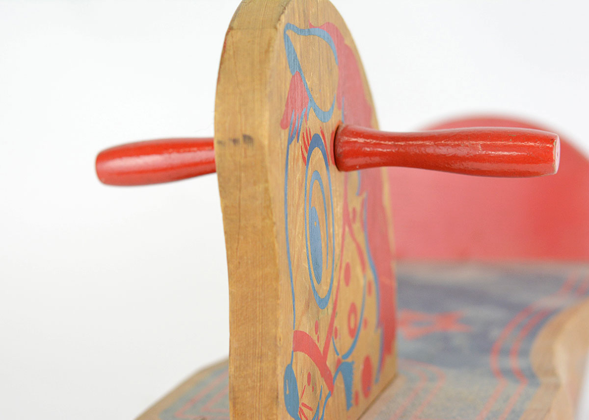 Vintage Red and Blue Wooden Doll's Rocking Horse