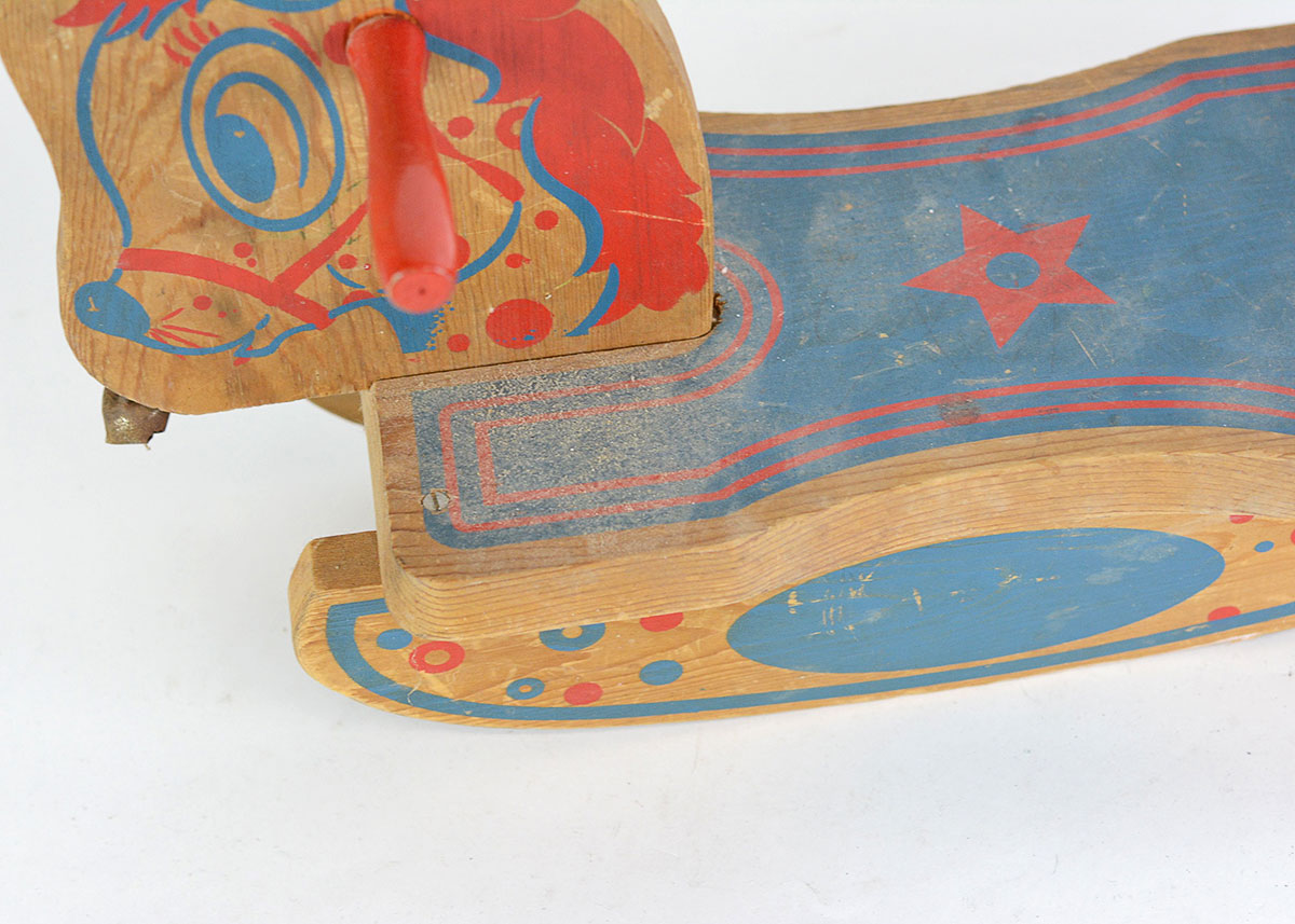 Vintage Red and Blue Wooden Doll's Rocking Horse