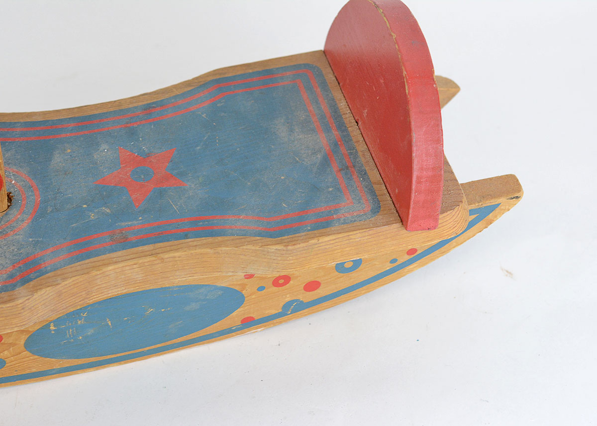 Vintage Red and Blue Wooden Doll's Rocking Horse