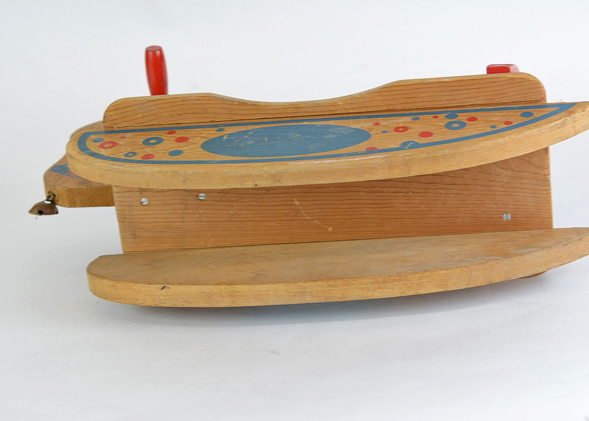 Vintage Red and Blue Wooden Doll's Rocking Horse
