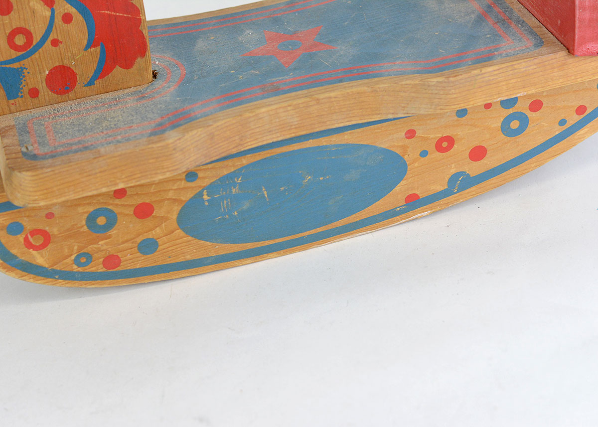 Vintage Red and Blue Wooden Doll's Rocking Horse