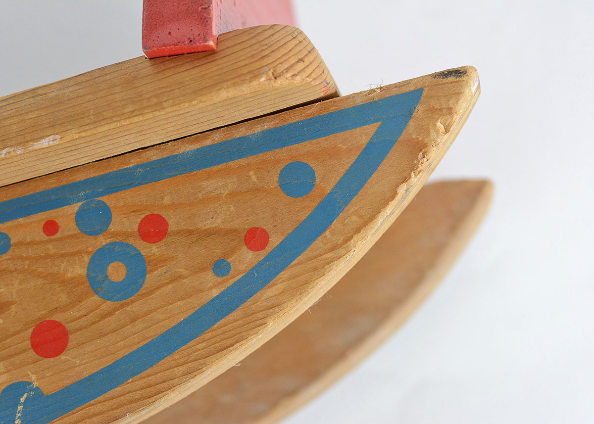 Vintage Red and Blue Wooden Doll's Rocking Horse