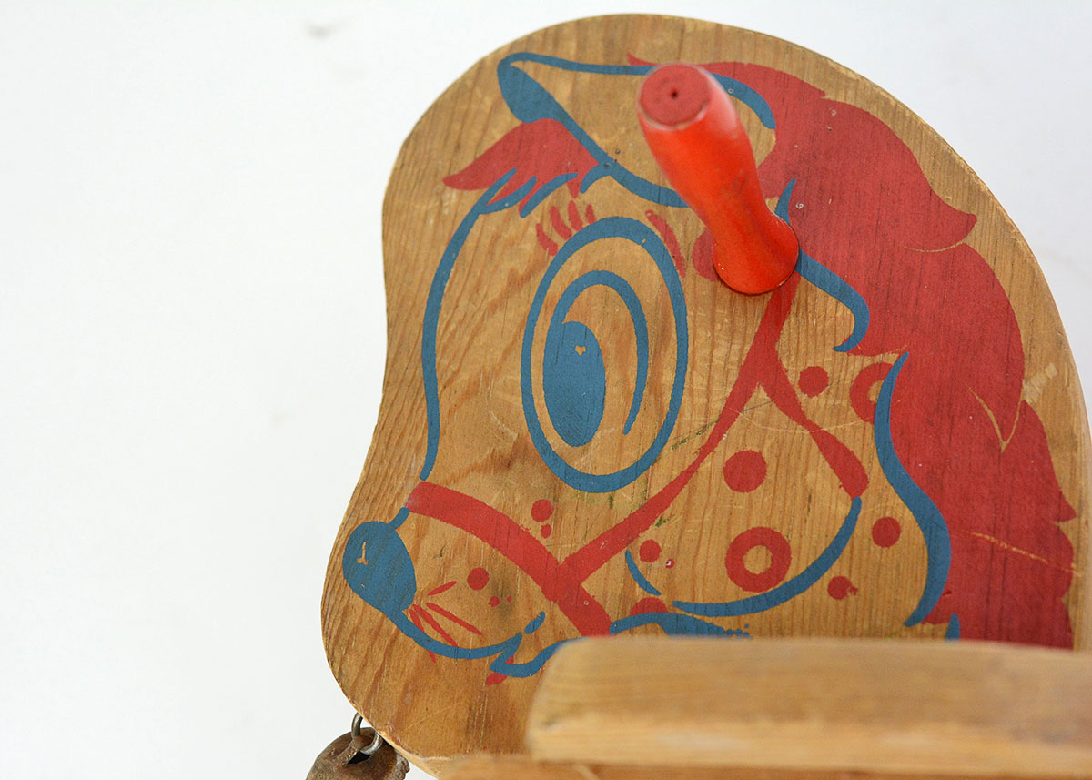 Vintage Red and Blue Wooden Doll's Rocking Horse