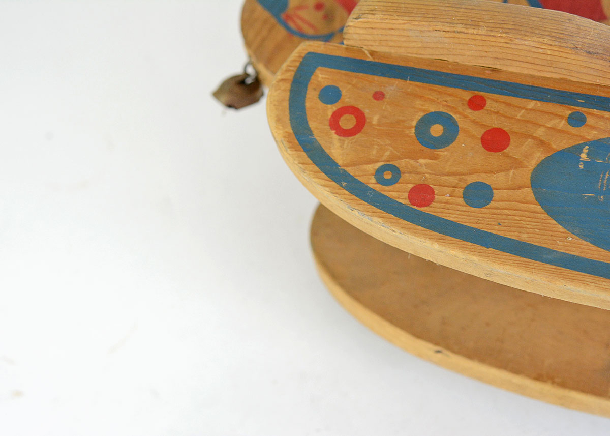 Vintage Red and Blue Wooden Doll's Rocking Horse