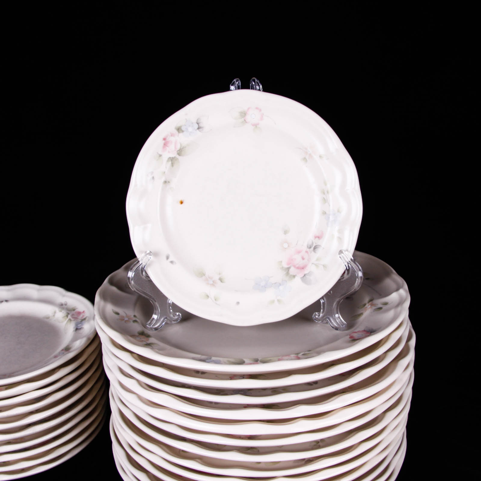Large Set of Pfaltzgraff Stoneware Dishes in Tea Rose Pattern