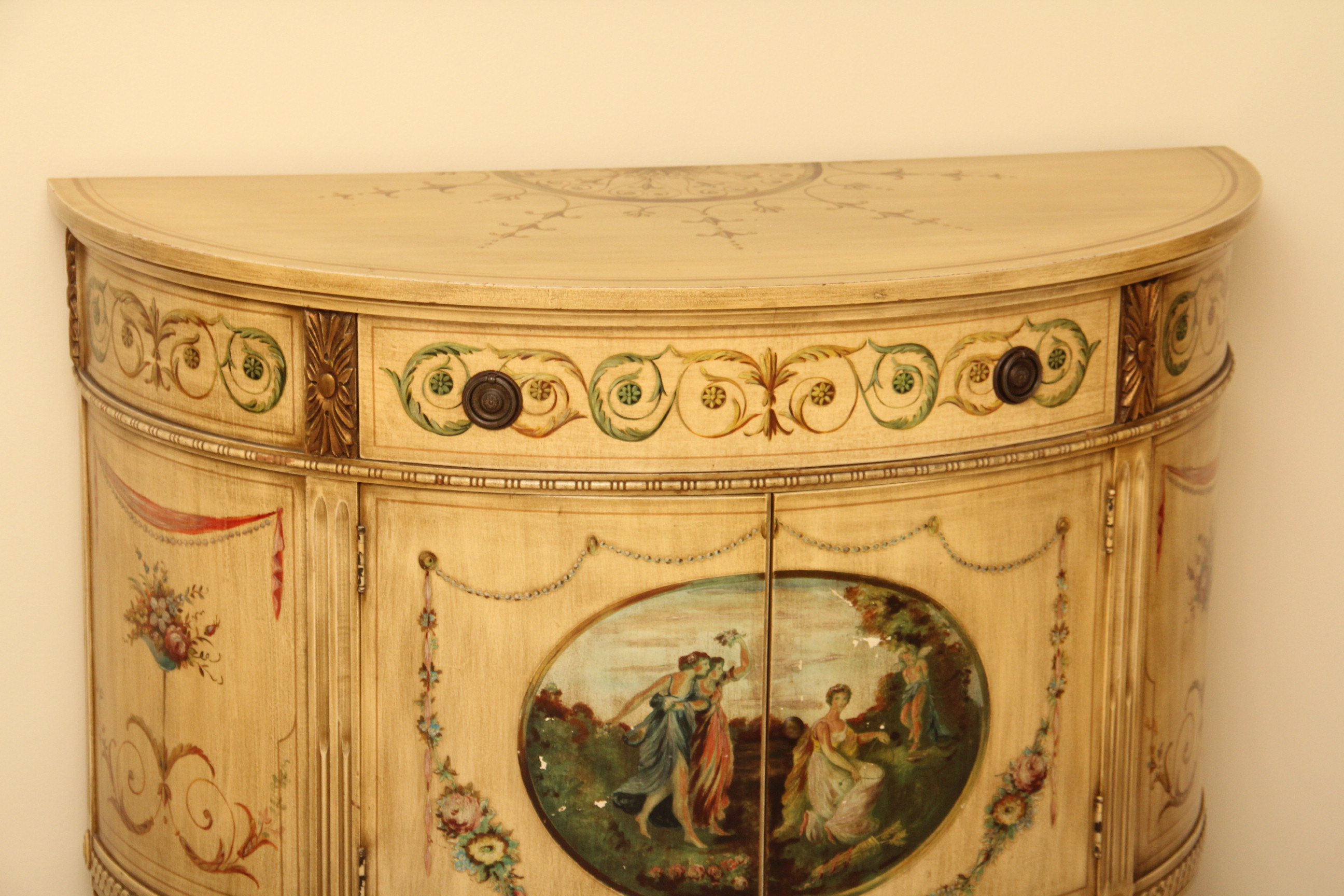 Vintage Painted Demilune Sideboard