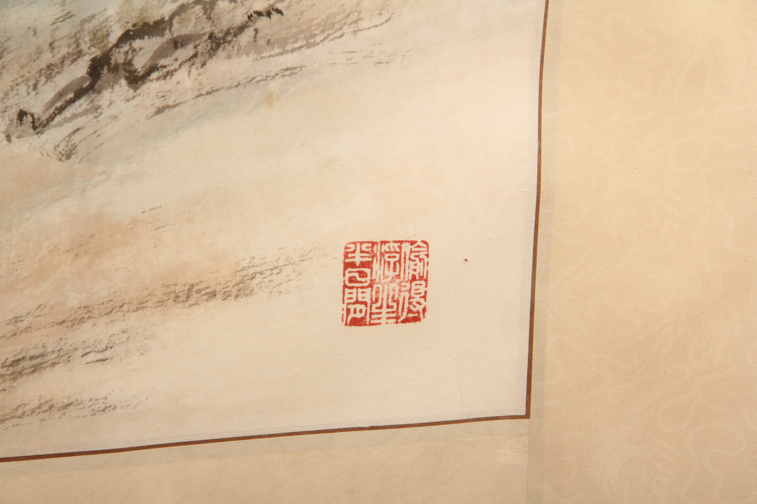 Original Chinese Gouache Painting of Red Gang Mountain by Chang Feng