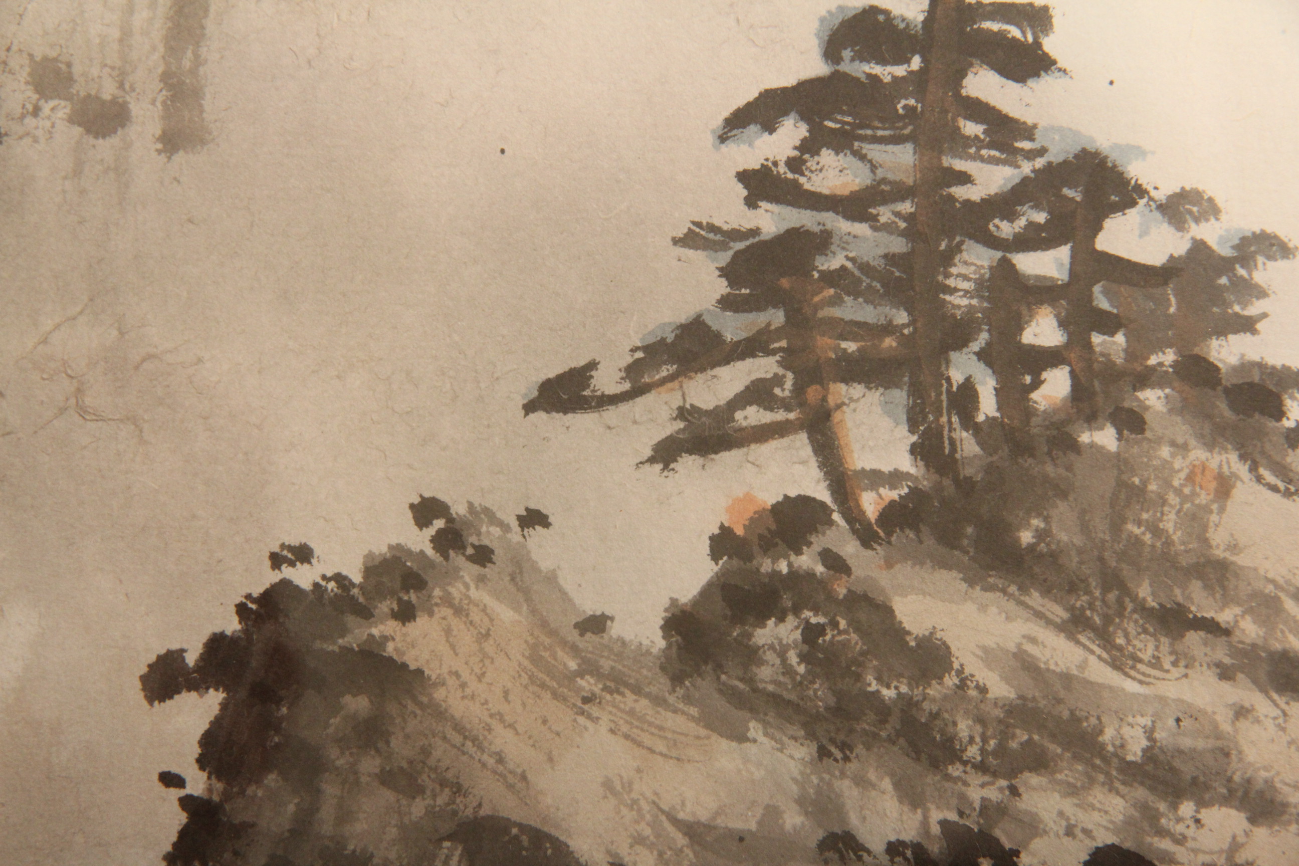 Original Chinese Gouache Painting of Red Gang Mountain by Chang Feng