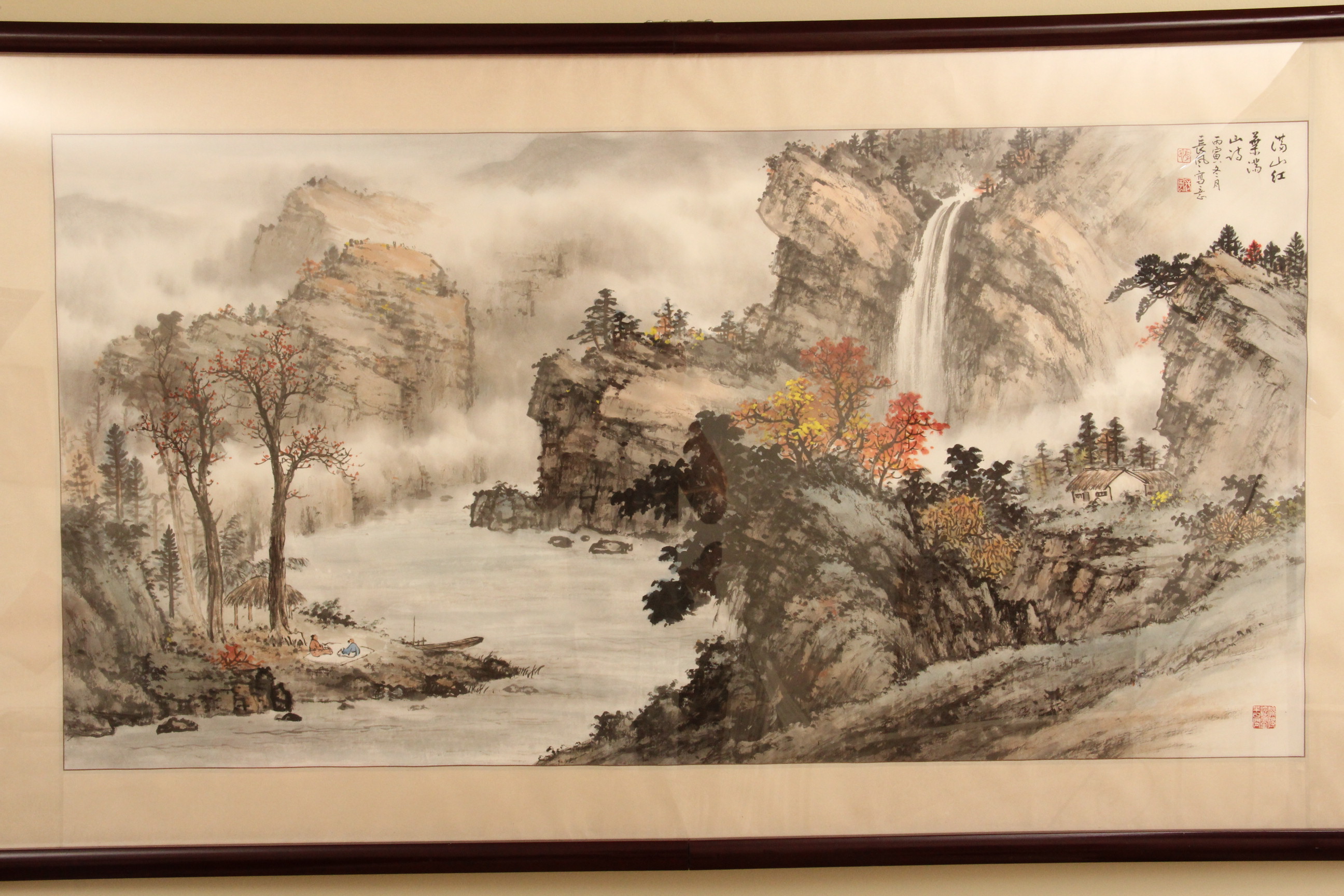 Original Chinese Gouache Painting of Red Gang Mountain by Chang Feng