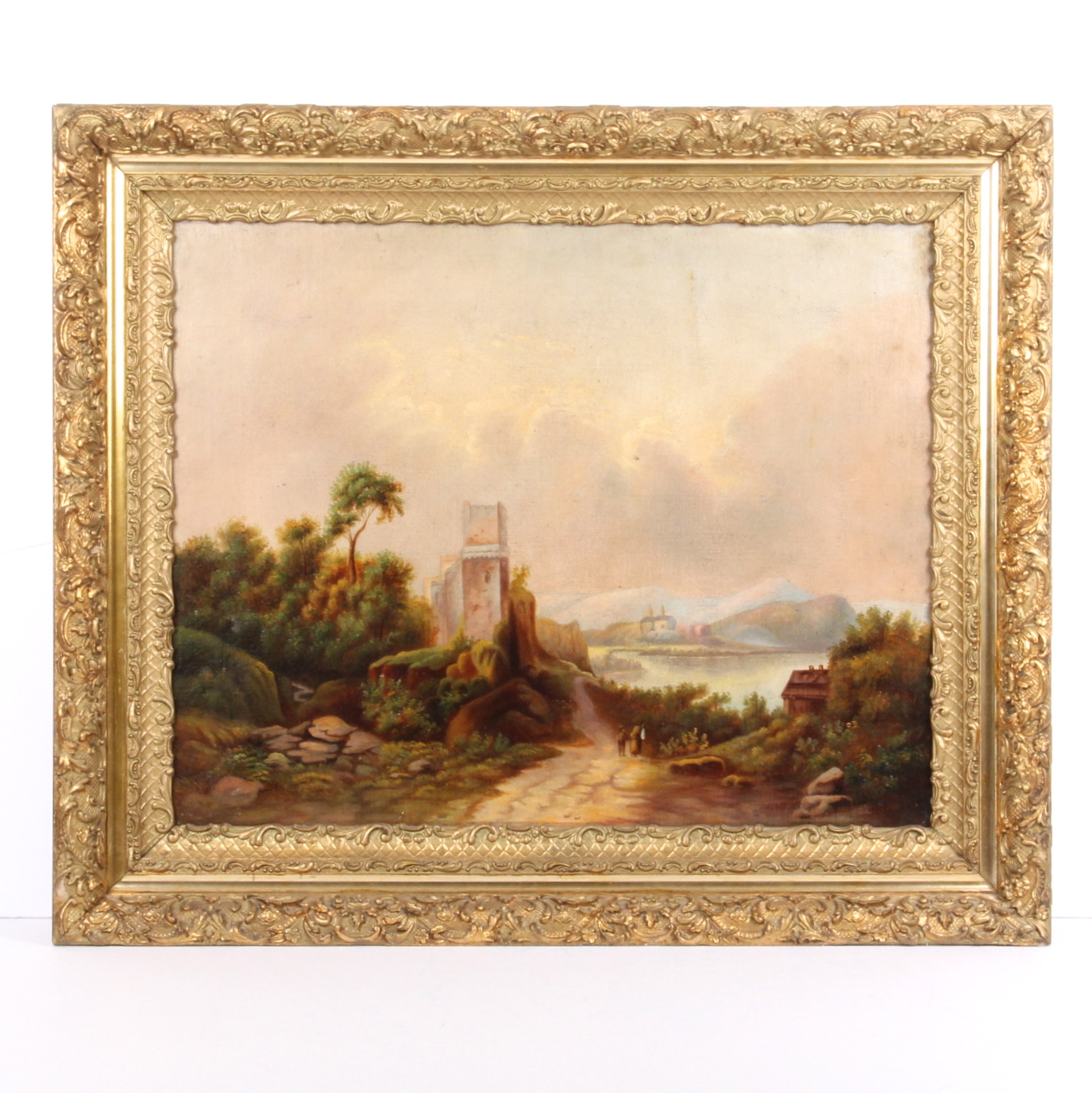 Antique 19th Century Oil on Canvas Pastoral Scene