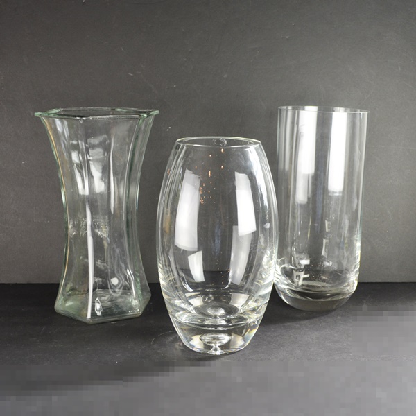 Two Crystal Vases and One Glass Vase