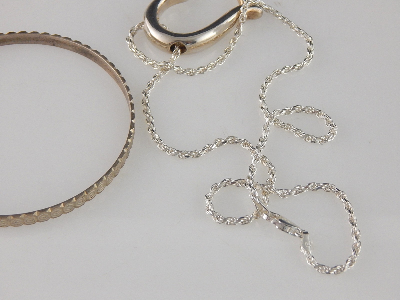 Sterling Silver Heart Pendant and Bangle Bracelet