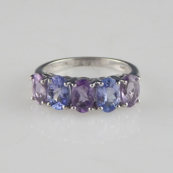 925 Sterling Silver Amethyst and Tanzanite Band