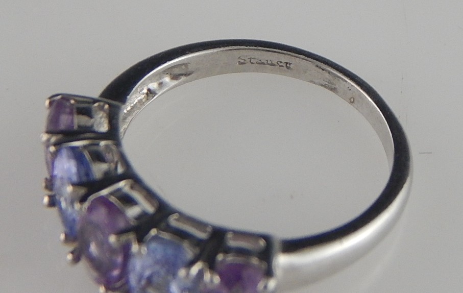925 Sterling Silver Amethyst and Tanzanite Band