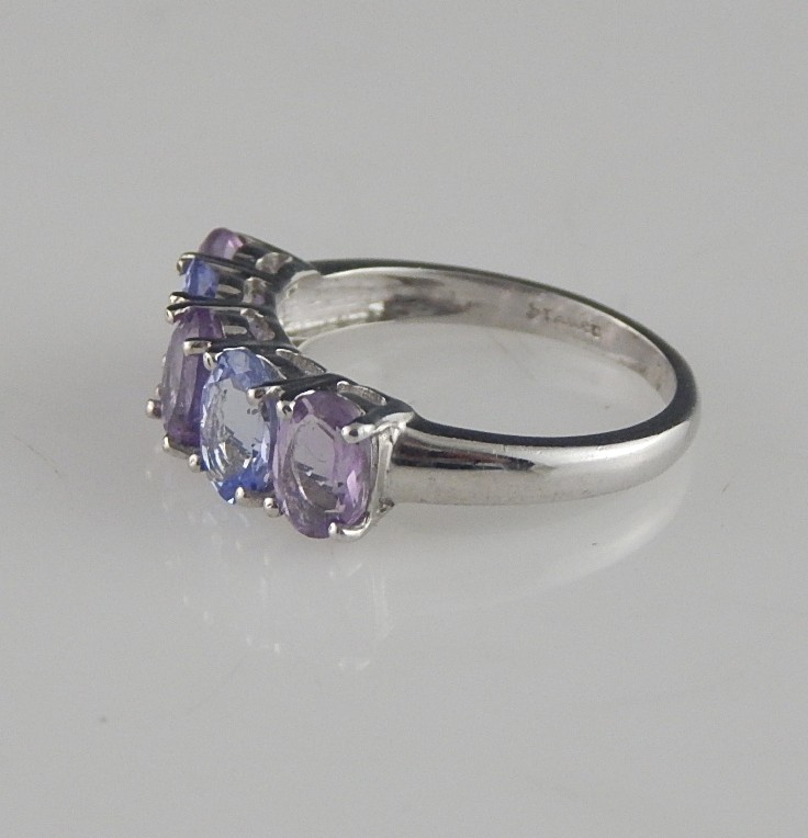 925 Sterling Silver Amethyst and Tanzanite Band
