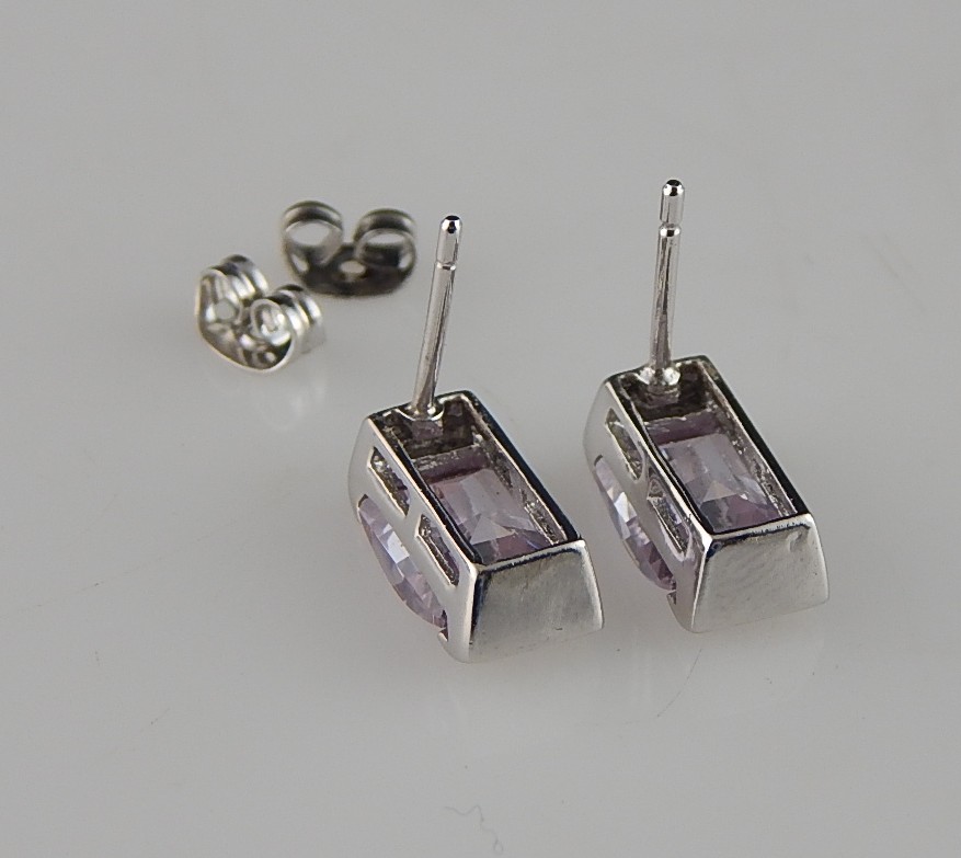 925 Sterling Silver Amethyst-Tone Earrings