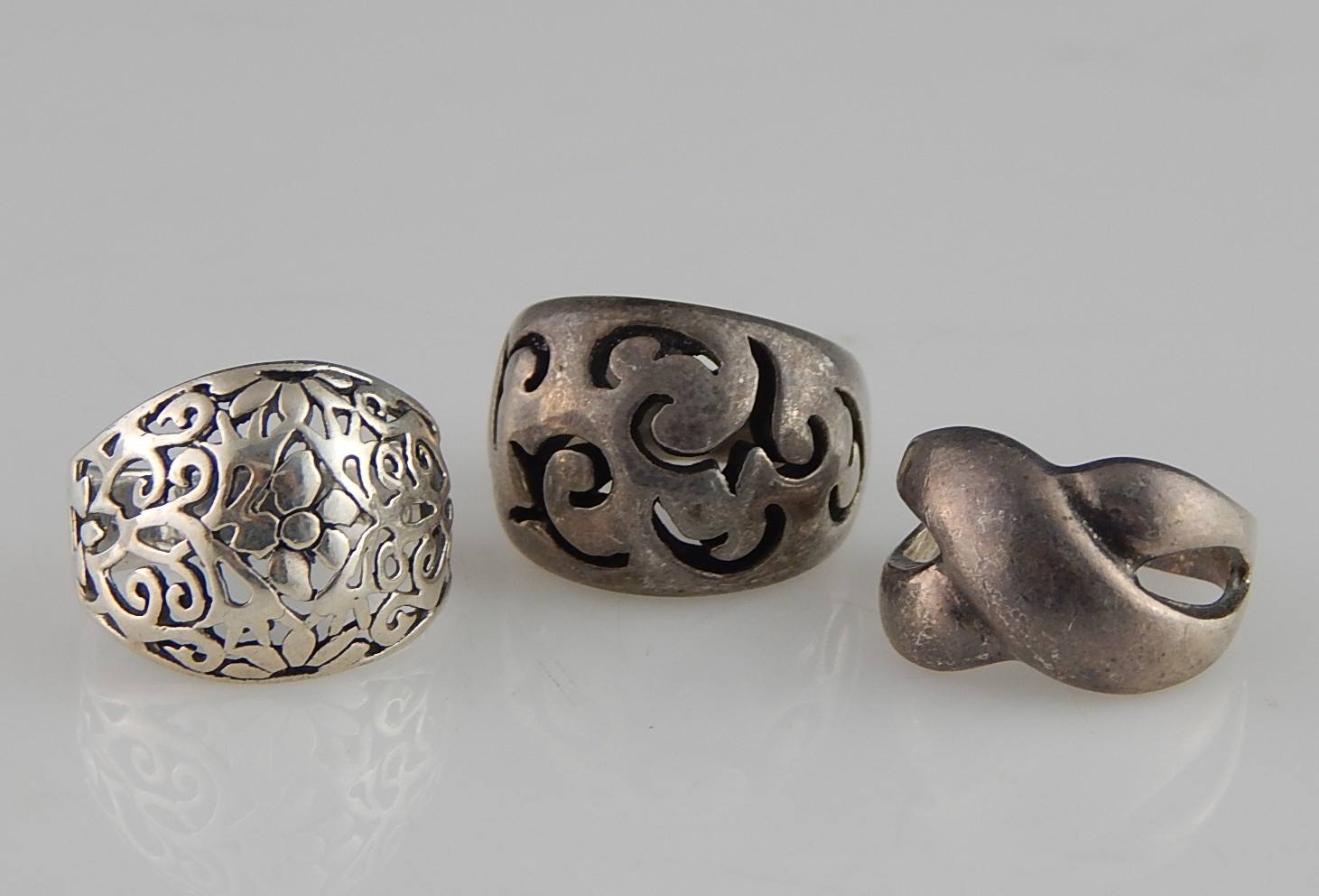 Three 925 Sterling Silver Scrolled Rings