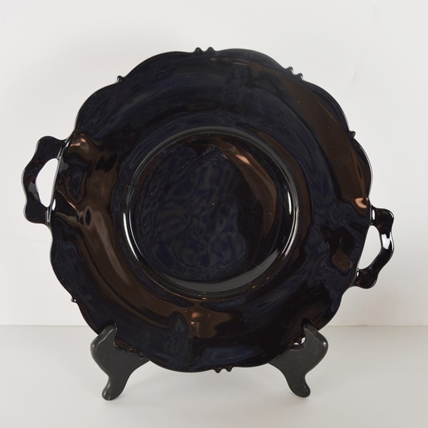 Black Glass Stemmed Candle Holder, Votive Holder, Tray and Candy Dish