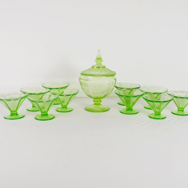 Depression Glass Green Sorbets and Candy Dish