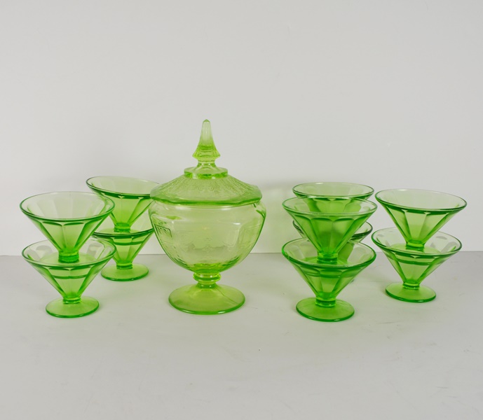 Depression Glass Green Sorbets and Candy Dish