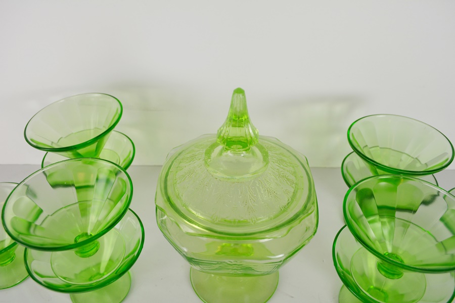 Depression Glass Green Sorbets and Candy Dish