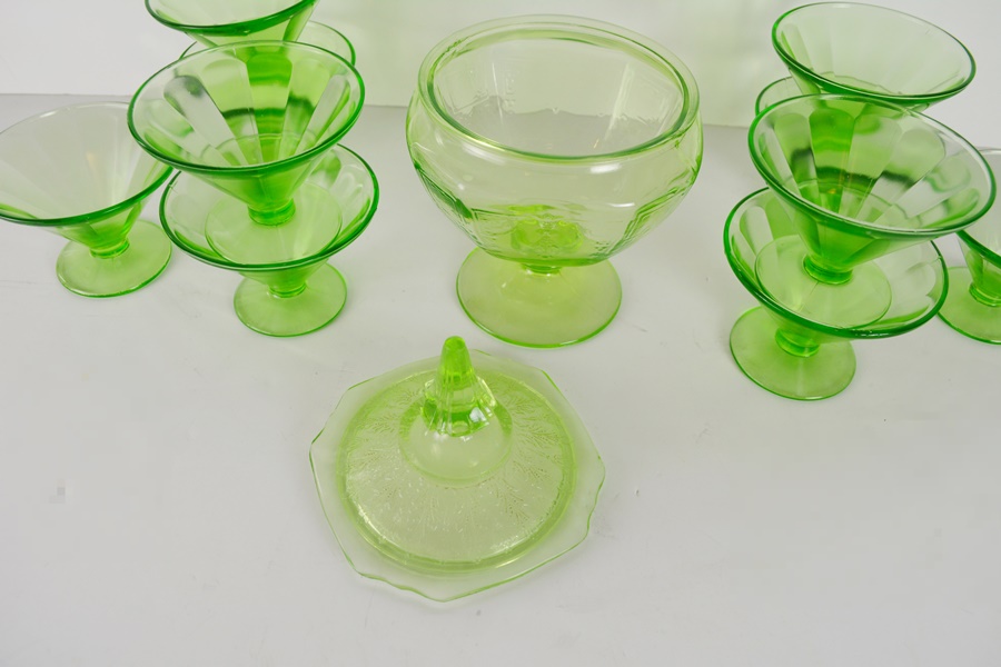 Depression Glass Green Sorbets and Candy Dish