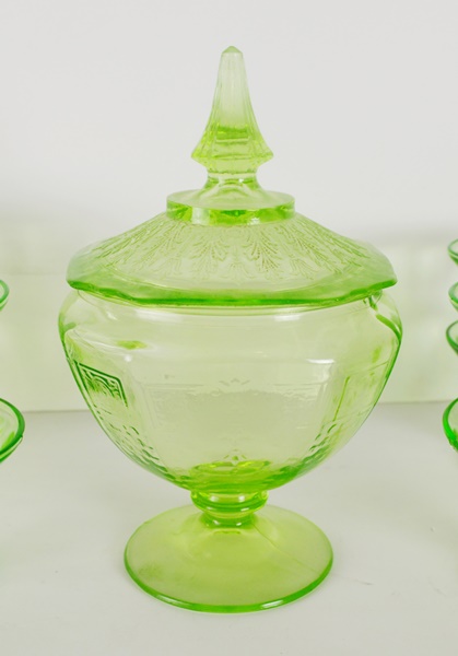 Depression Glass Green Sorbets and Candy Dish