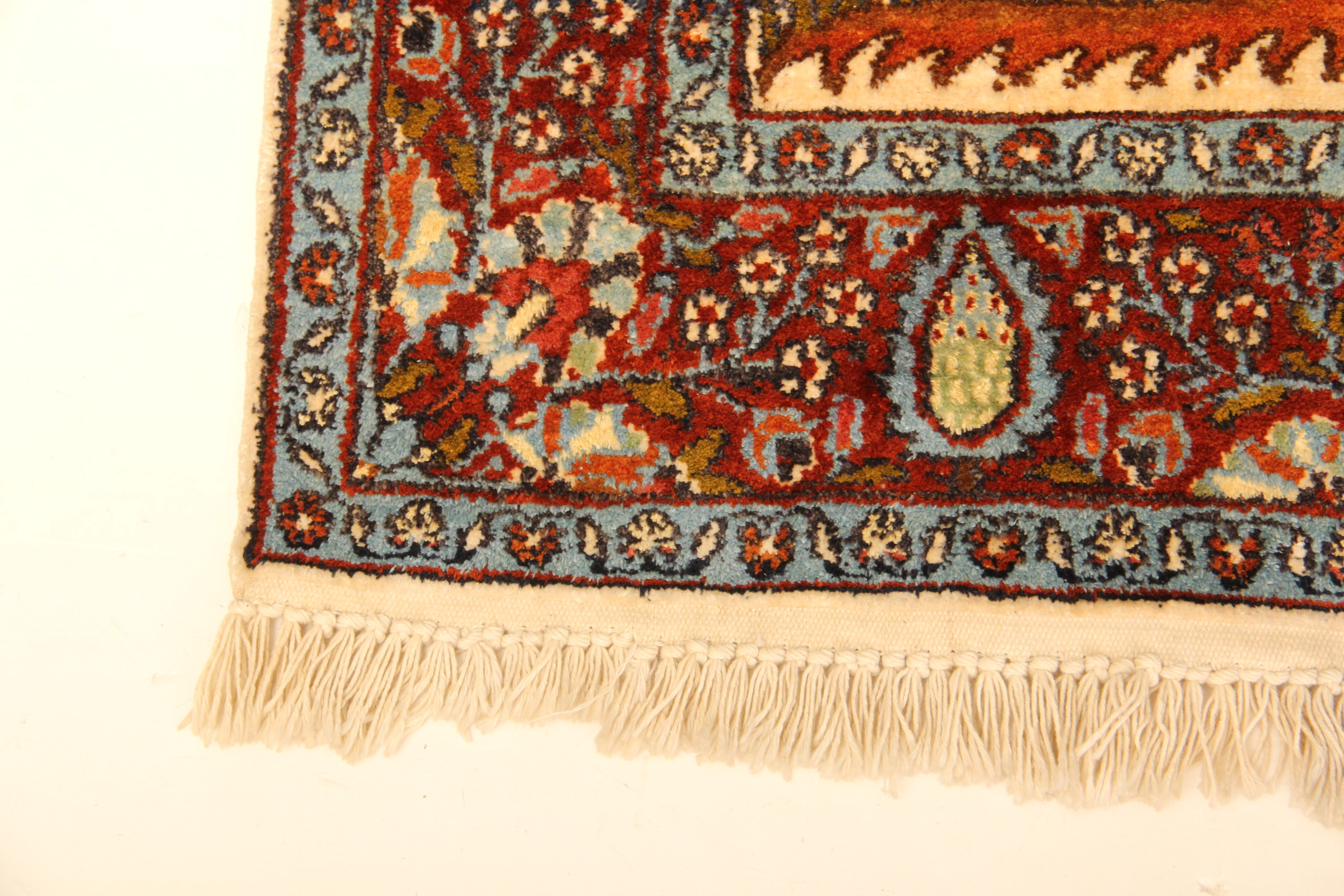 Handwoven Silk Kashan Prayer Rug