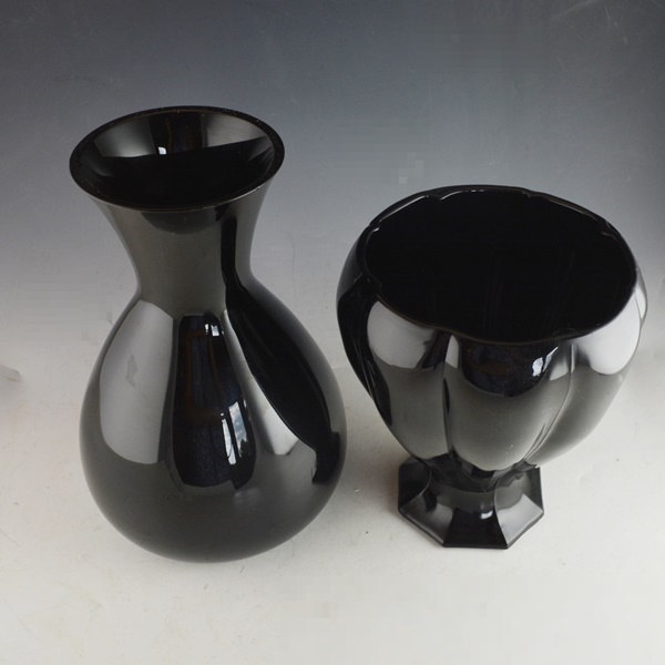 Black Glass Panel Vase and Black Glass Vase