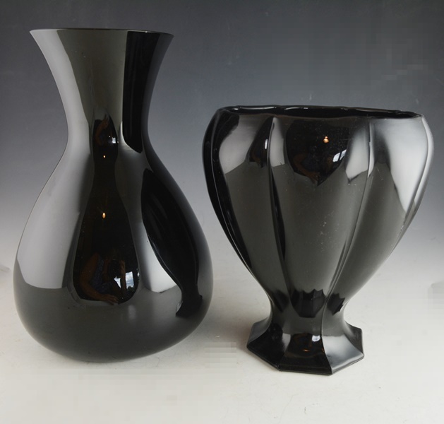 Black Glass Panel Vase and Black Glass Vase