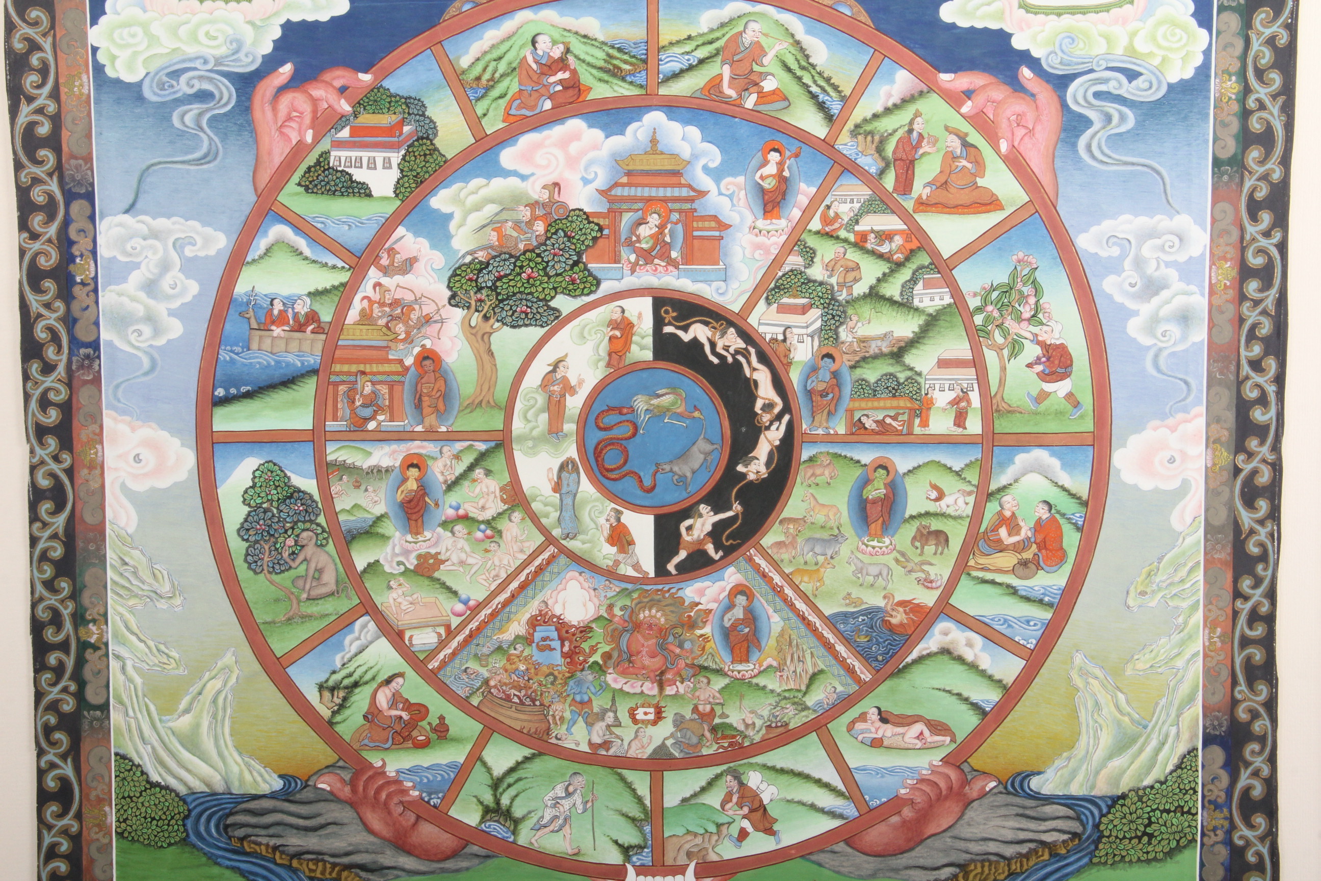 Nepalese Guoache Painting of "The Wheel of Life" by Puran Sakya