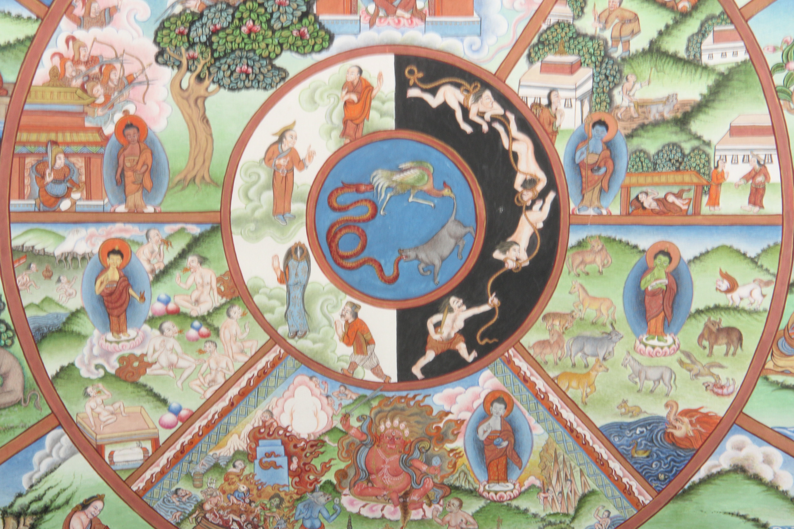 Nepalese Guoache Painting of "The Wheel of Life" by Puran Sakya