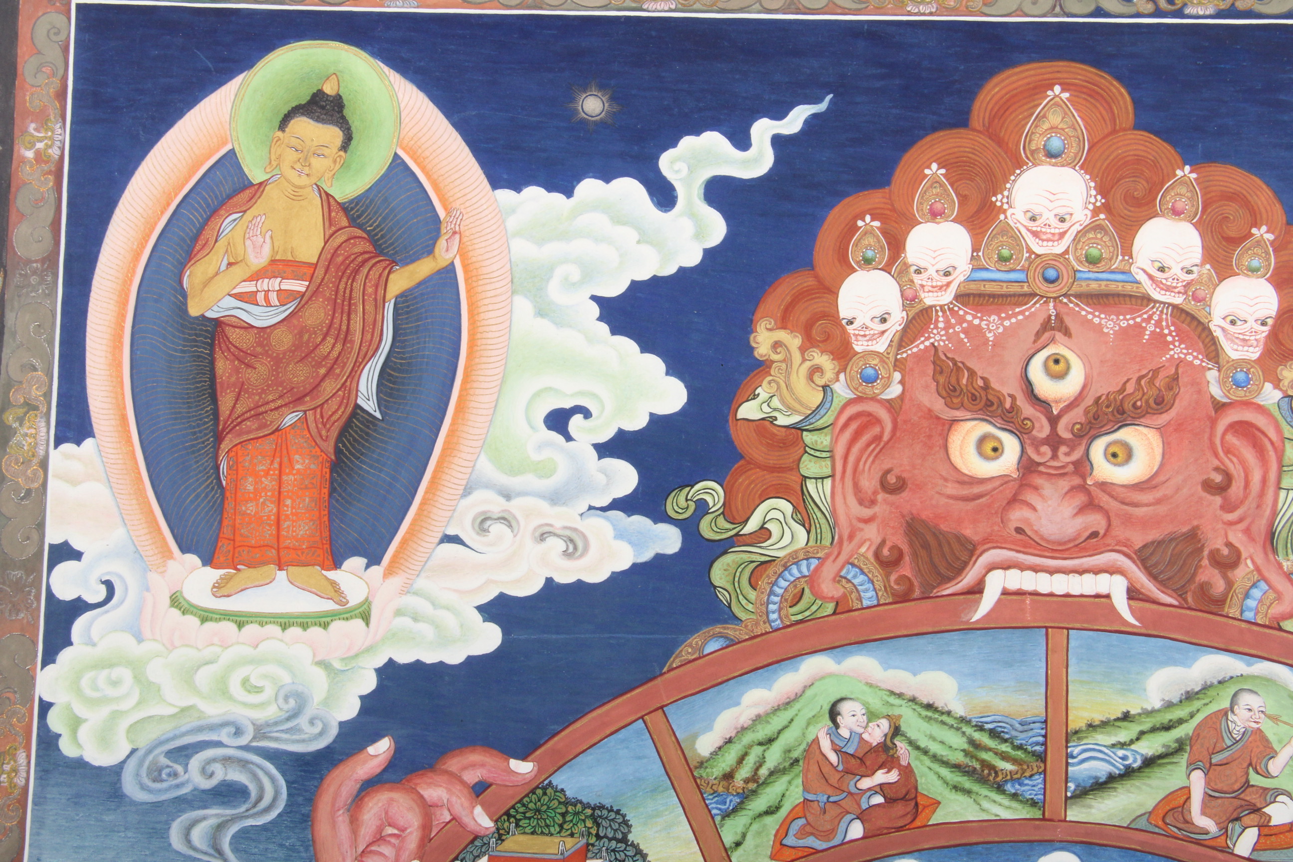 Nepalese Guoache Painting of "The Wheel of Life" by Puran Sakya