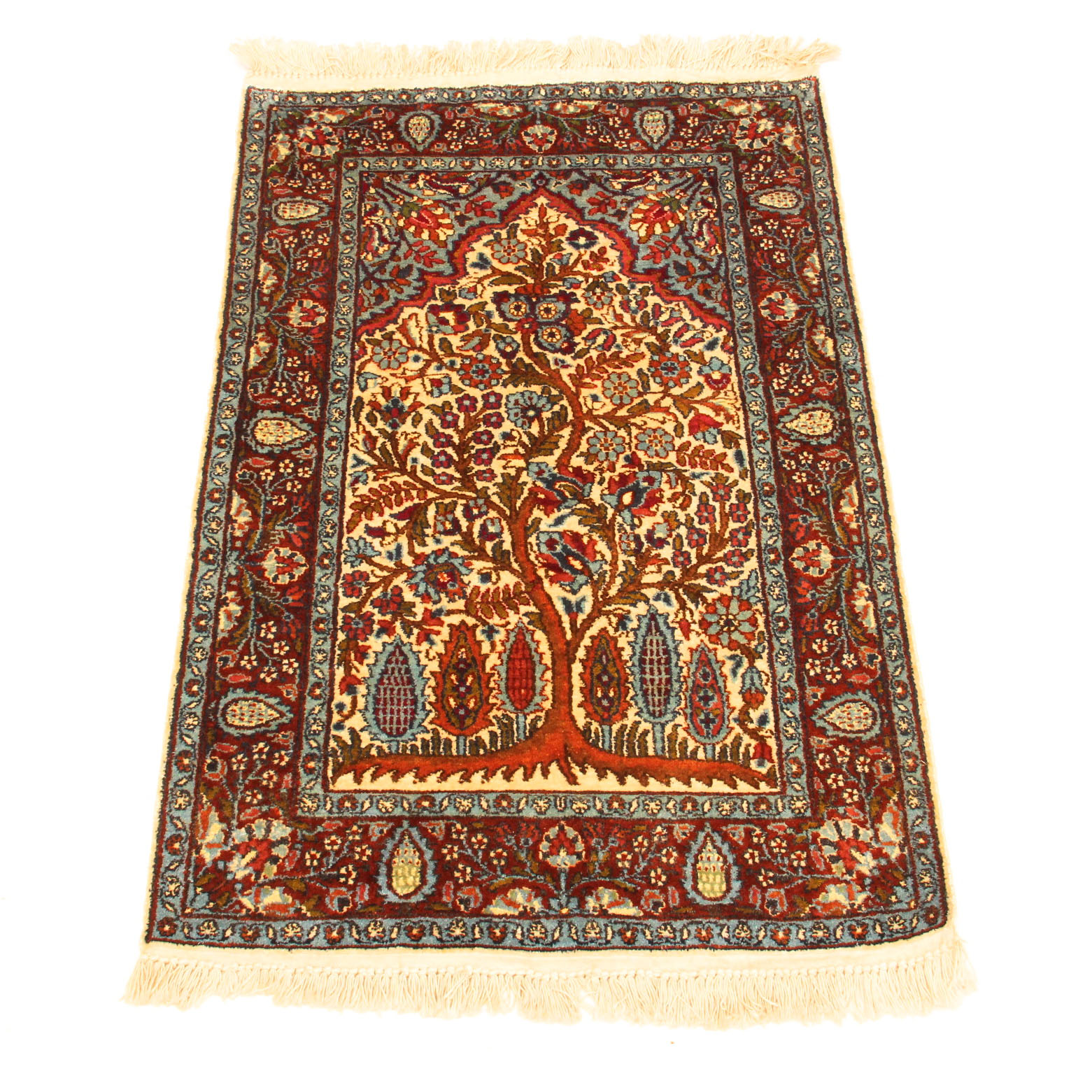 Handwoven Silk Kashan Prayer Rug