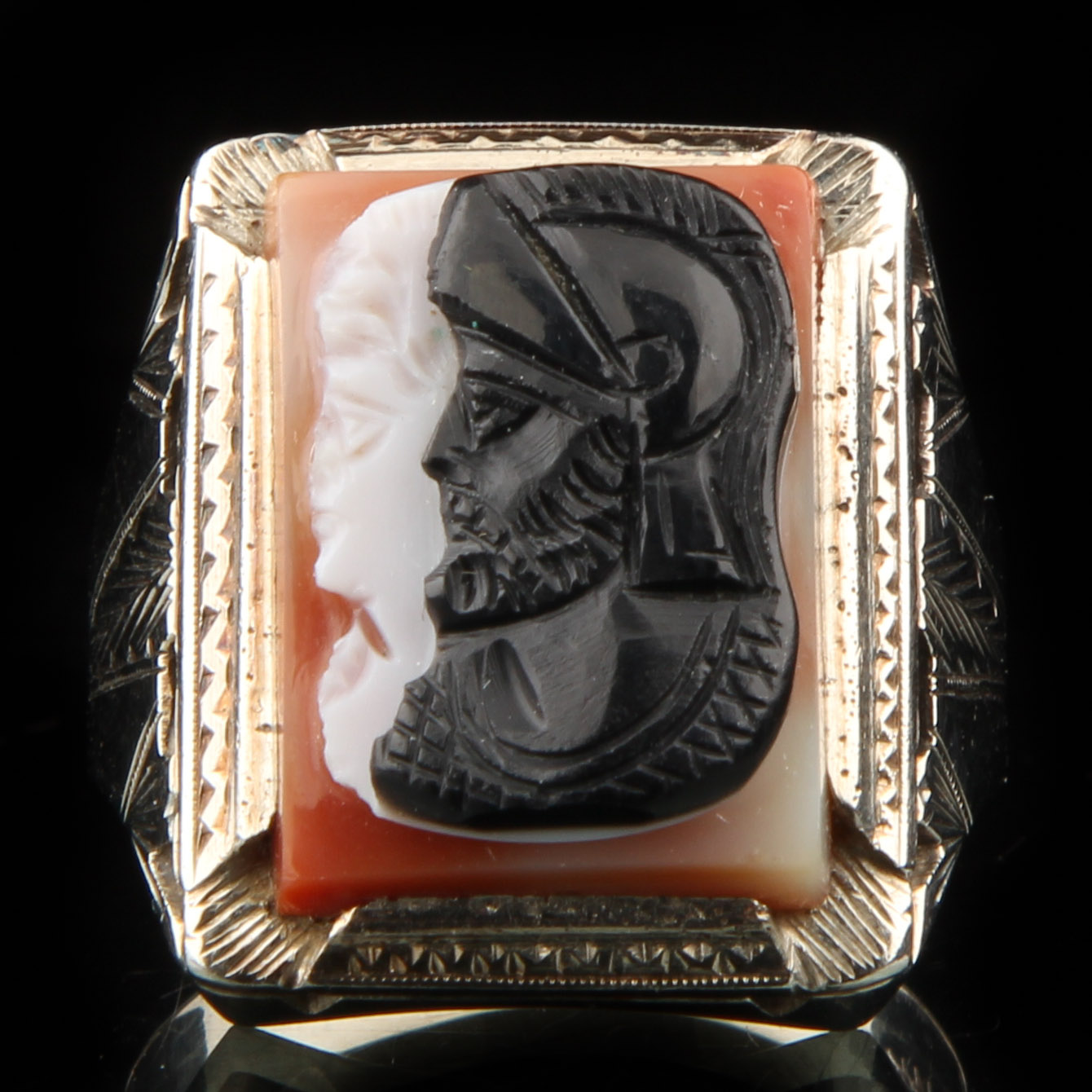 14K White Gold Men's Double Cameo Ring