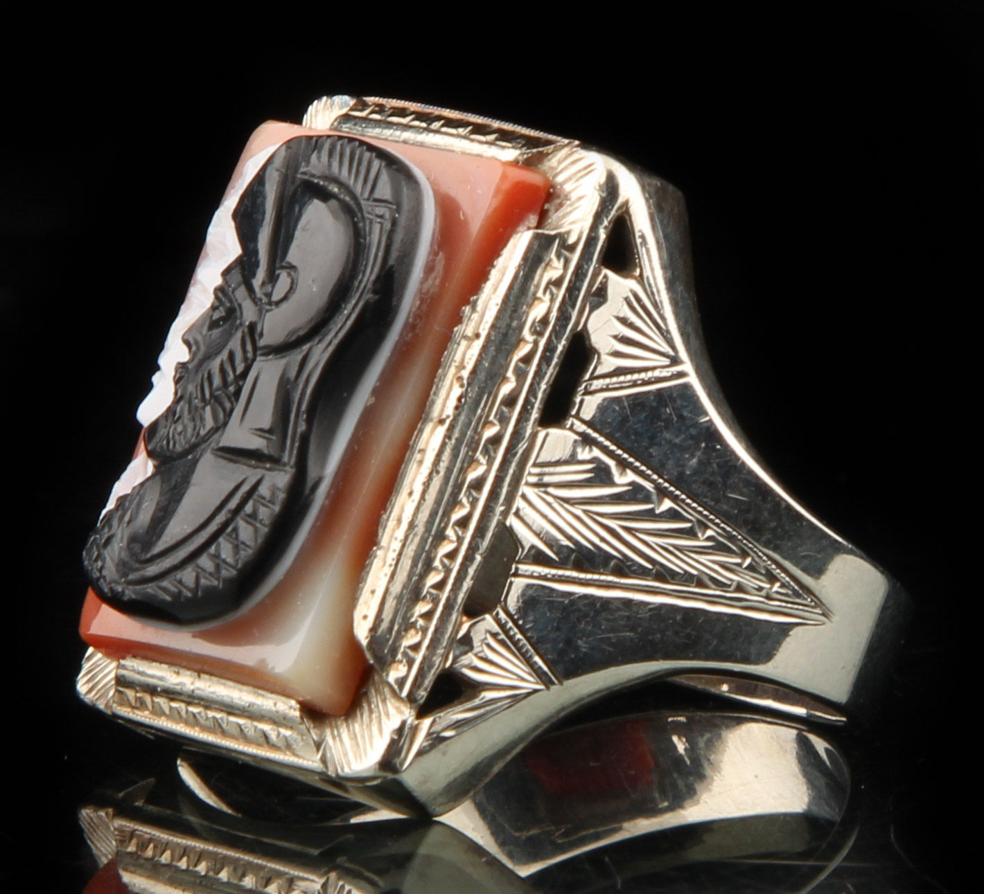 14K White Gold Men's Double Cameo Ring