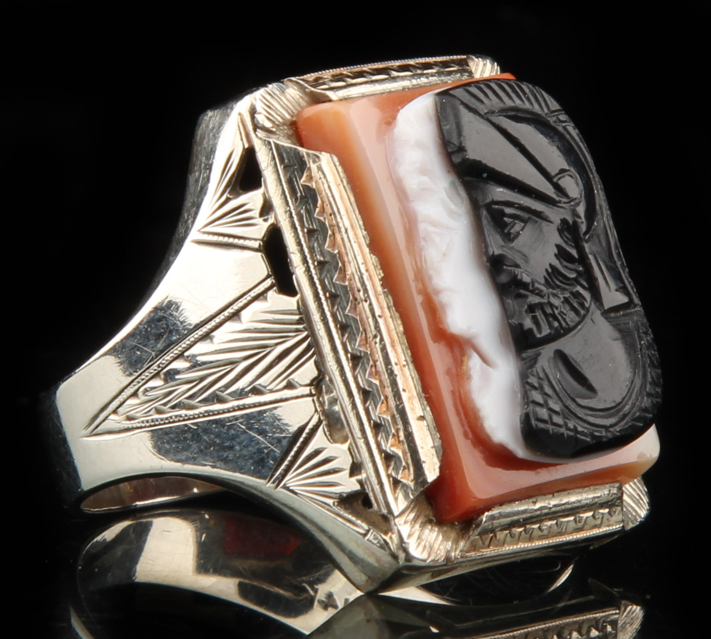 14K White Gold Men's Double Cameo Ring