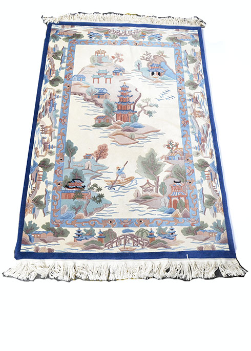Intricate Scenic Hand-Knotted Oriental Rug