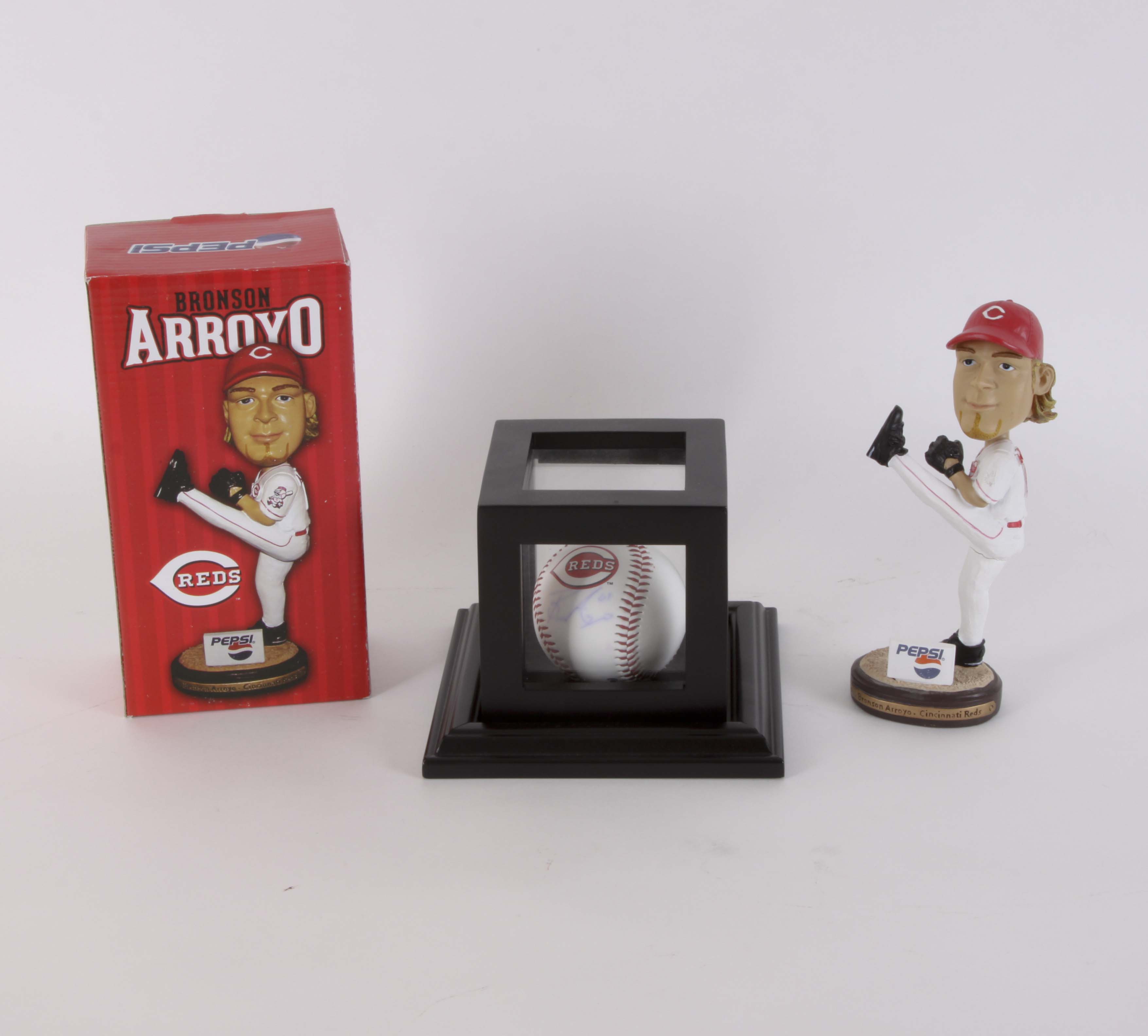 Bronson Arroyo Signed Baseball and Bobblehead