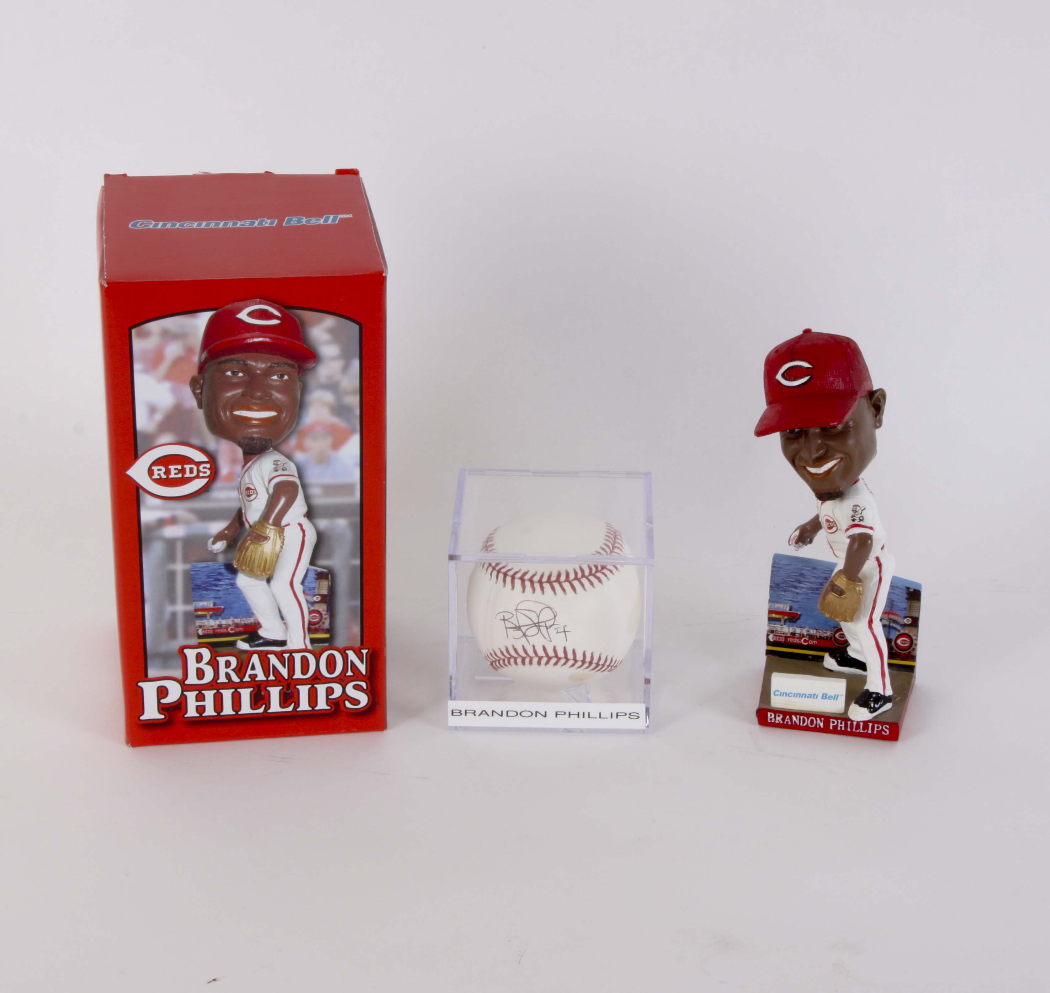 Brandon Phillips Autographed Baseball and Bobblehead