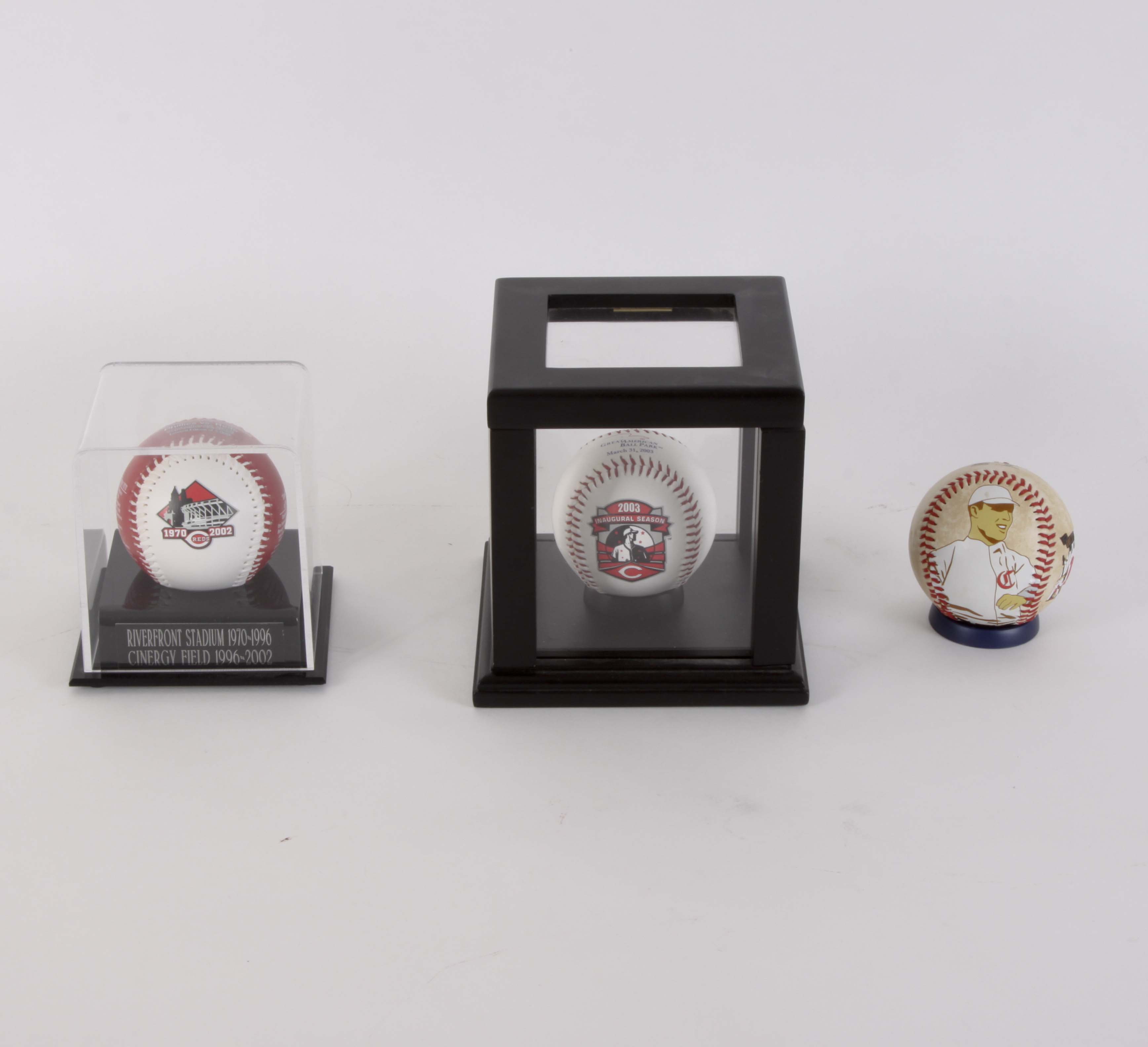 Three  Commemorative Cincinnati Reds Baseballs